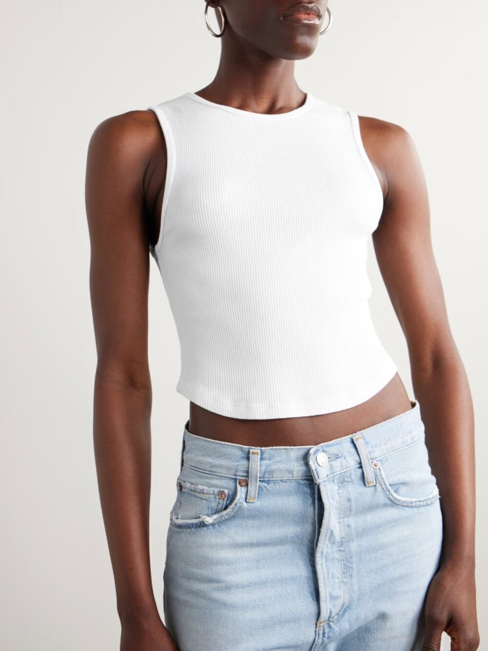 AGOLDE Nova Ribbed Cropped Stretch Organic Cotton TENCEL Lyocell Blend Tank Curv